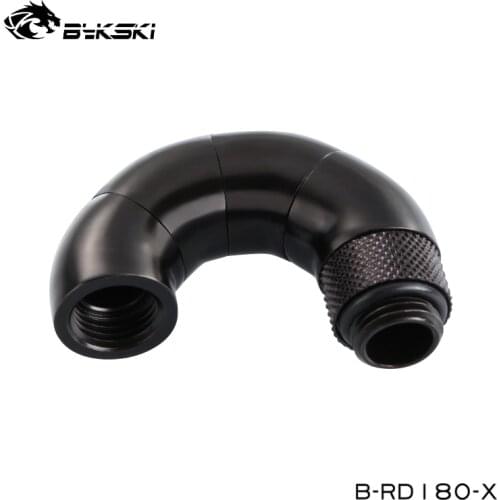 Bykski 180 Degree Rotary S Shape Fittings Computer Water Cooling Hard Tube Loop Brass Fittings,Silver,Black,G1/4 ",B-RD180-SK