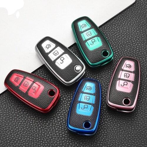 TPU+ Leather 3 Button Car Remote Key Fob Shell Cover Case For Ford Ranger C-Max S-Max Focus Galaxy Mondeo Transit Tourneo Custom