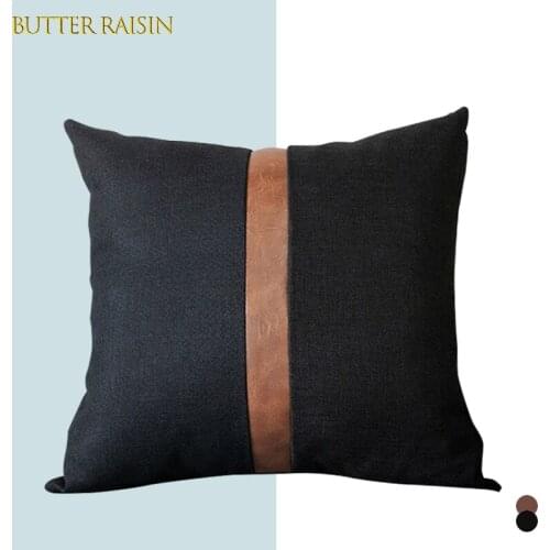 Home Decor Cushion Cover Linen PU Stitching Pillow Case Luxury Cushion Covers 45*45 Decorative Cushions Sofa Throw Pillow Cover