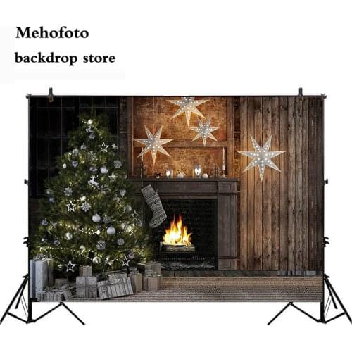 MEHOFOTO Fireplace 7x5ft Photo Background Christmas Party Decoration Supplies Christmas Tree Background for Photo Studio 172