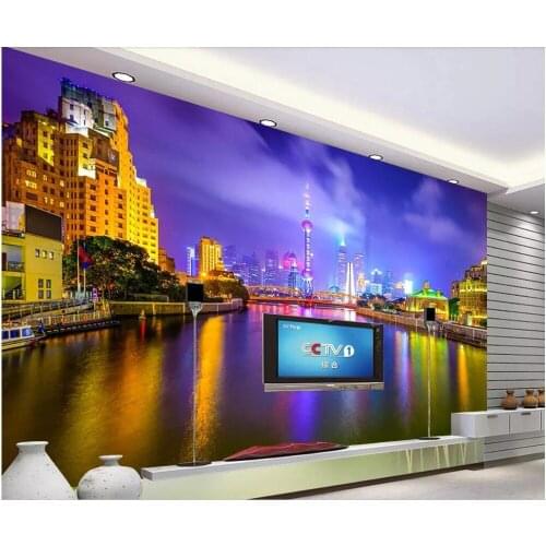 Custom photo mural 3d wallpaper Oriental Pearl Water Building Landscape room home decor 3d wall murals wallpaper for wall 3d