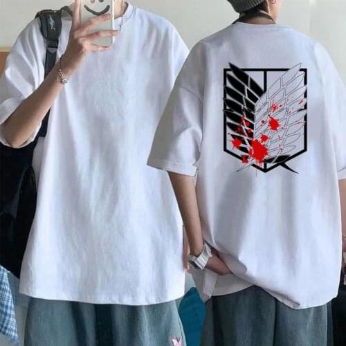 Anime Attack On Titan Shirt O-Neck Tops Casual Loose Man and Woman White T-Shirt