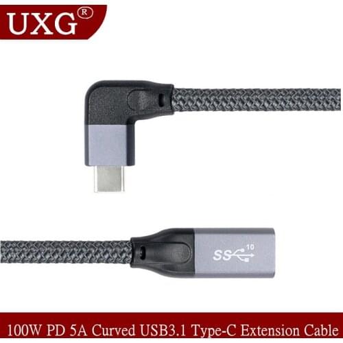 100W PD 5A Curved USB3.1 Type-C Extension Cable 4K @60Hz 10Gbps USB-C Gen 2 Extender Cord For Macbook Nintendo ASUS HP Laptop 1M