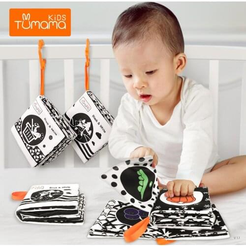 4PCS Baby Toys Soft Cloth Books Black and White Visual Books for Babies with Animals Fruits Vegetables Early Education Toys