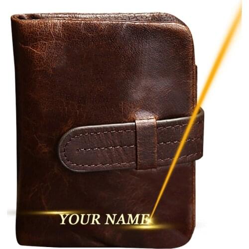 Free Engraving Wallet Men Purse Clutch Business ID Bank Card Case Wallets Genuine Leather Male Retro RFID Customized Money Clip