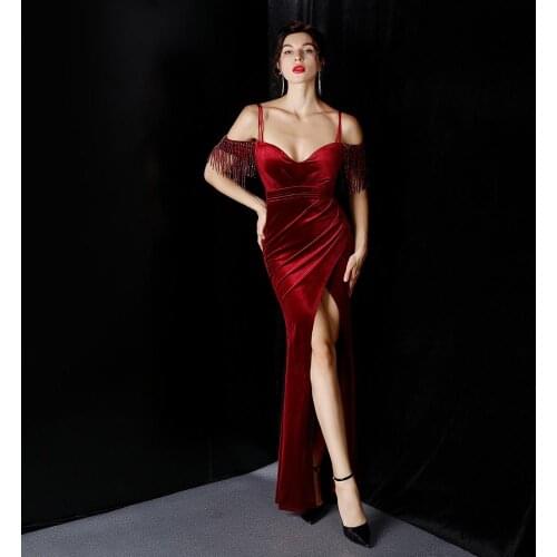 Red V Neck Spaghetti Strap Off Shoulder Short Sleeve Side Split Cocktail Club Dresses Party Wear Sexy Eletant Dress For Women