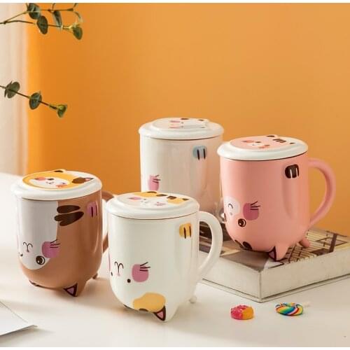 Painted Cat Mug creative personality trend lovely girl ceramic cup with cover large capacity Nordic ins