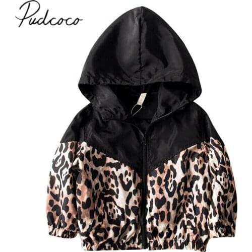 2019 Brand Infant Kid Baby Girls Jacket New Fashion Leopard Print Patchwork Hooded Coat Autumn Zipper Outwear