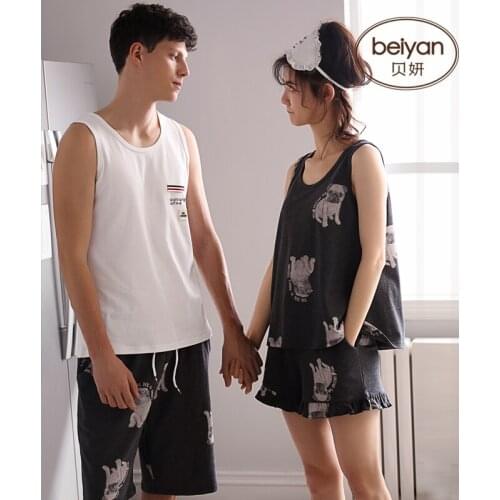 Summer Cotton Lovers Pajamas Cute Cartoon Womens Thin Household Mens Vest Cotton Suit