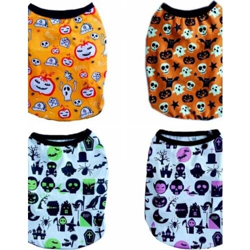Summer Clothes Soft No Burrs Outfit Halloween Theme Cute Skull Printed Dog Vest Shirt Pet for Puppy Cat Apparels, 5 Sizes