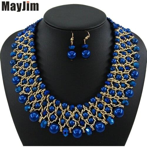 MayJim Statement necklace 2018 fashion jewelry sets Vintage weaving gold chain Pearl women jewelry sets beads Bijoux Accessories