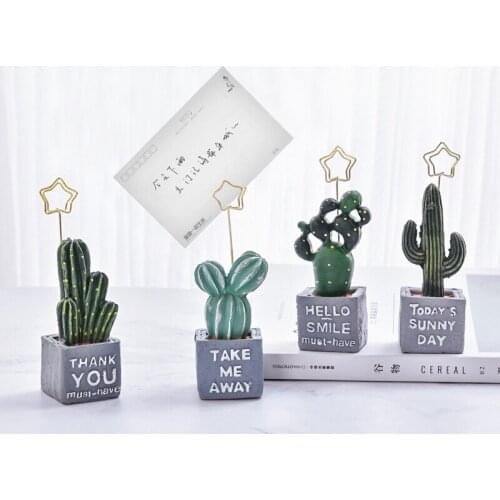 Cute Cactus Note Paper Card Clip Holder Resin Desk Memo Photo Stand Clip Desktop Decorative Ornaments for Office Message Folder