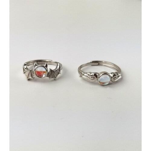 MLKENLY 925 sterling silver angel demon couple ring moonstone silver couple ins design index finger jewelry