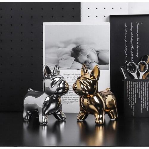 French Bulldog Modeling Crafts Decoration Electroplating Gilded Ceramic Piggy Bank Pet Desktop Modern Living Room Home Decor