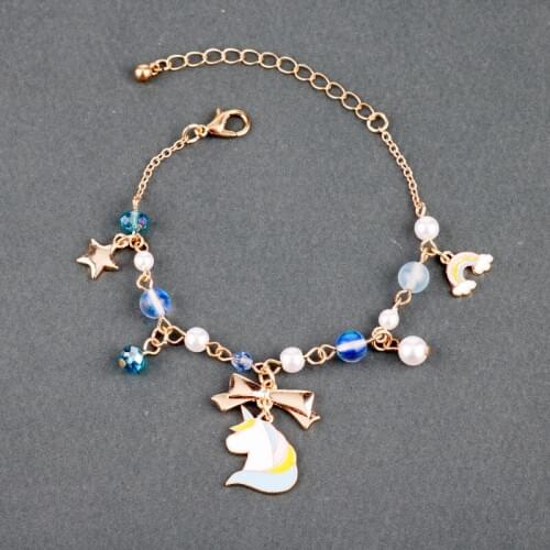 Fashion Women Jewelry Accessories Cute Animal Bow Enamel Rainbow Bracelet Pearl Link Chain Bracelets Charm Girl Bangle Christmas