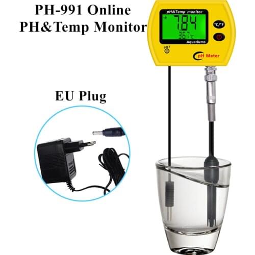 PH-991Online PH&Temp Monitor Digital PH Meter Electrode Analyzer Acidimeter Aquarium Hydroponics Drinking Water Quality Monitor