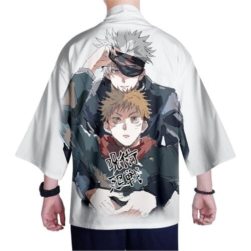 Men Kimono anime jujutsu kaisen Shirt Grapfic Tees Harajuku Striped Incantation Variety Kimono Cardigan Thin 3D Loose T Shirts