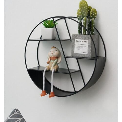 Nordic Simple Iron Storage Rack Wall-Mounted Shelves Retro Home Hanging Decoration Bookcases Round Hexagon Storage Holder
