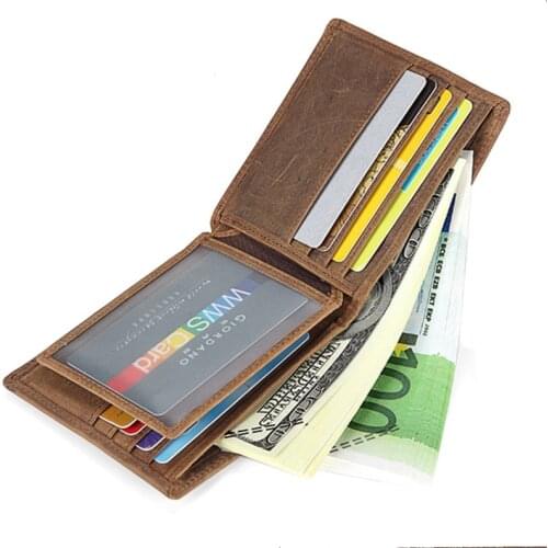 New 100% Genuine Leather Men Wallet Purse Small Mini mens Card Holder Chain PORTFOLIO Portomonee Male Walet Pocket
