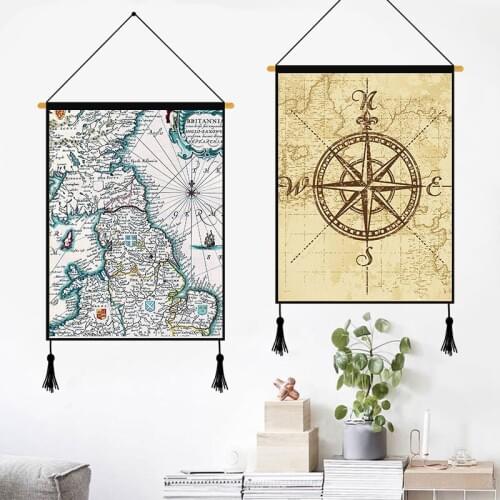 Pumelo Tree Nautical Canvas Painting Ship Anchor Mediterranean Wall Hanging Scroll Boat Ship Wall Art for Bar and Room Decor