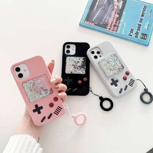 Pink Cases for iPhone 3D Cute Game Machine Dynamic Liquid Quicksand Silicone Soft Cover for iPhone 11 12Pro MAX XS XR 7 8 plus X