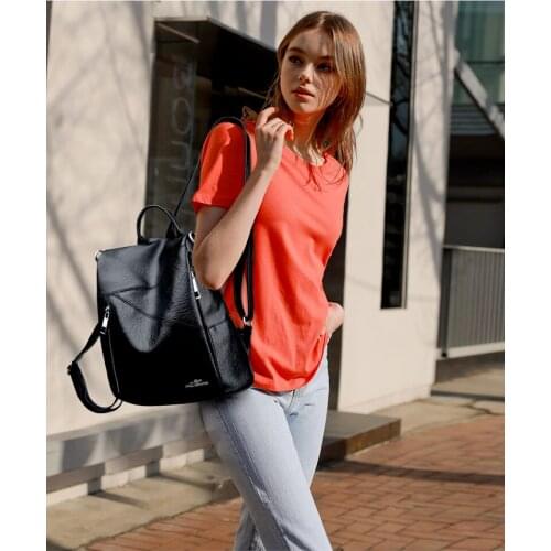 Womens Backpack Leather Anti-theft Female Backpack Youth Student Travel School Bag Multifunctional Shoulder Bag