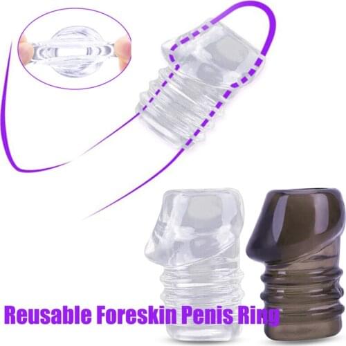 Silicone Foreskin Penis Ring Penis Erection Sex Toy For Men Delay Ejaculation Elastic Cockring Reusable Penis Sleeve Sex Product