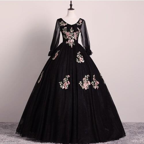 Party Dress 2021 Black Illusion Long Sleeve Prom Dress Floral Print Lace Up Back Ball Gown Quinceanera Dresses Plus Size