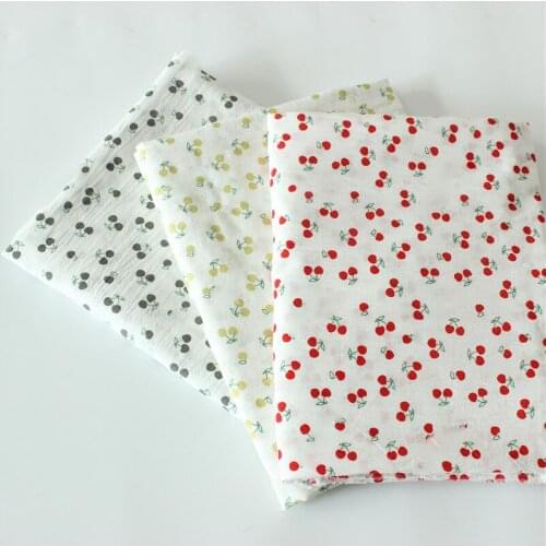 YOMDID 140cm*100cm/pc Cherry Printing Fabric Cotton DIY Handcraft Garments Pajamas Cloth Material Sewing Fabric Breathable