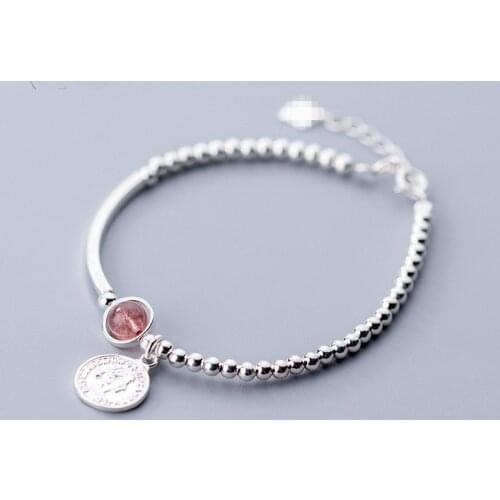 925 Sterling Silver Crystal Ball Coin Charm Bracelet&Bangle For Women Elegant Party Birthday Jewelry sl112