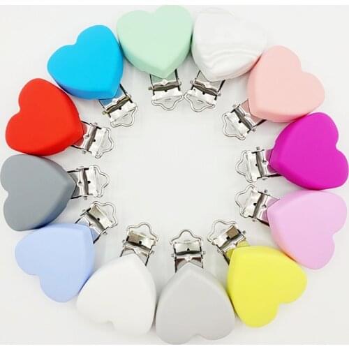 10pcs Heart Silicone Pacifier Clips Baby Teething Bead Nipple Holder BPA Free Nursing Baby Teether Pacifier Chain Accessories