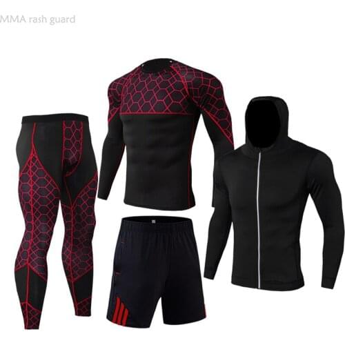 Men Compression Sportswear Suits Gym Tights Sports Underwear Training Set Sweat Suit Jogging Suits for Men Tracksuit 4-pc/ Set