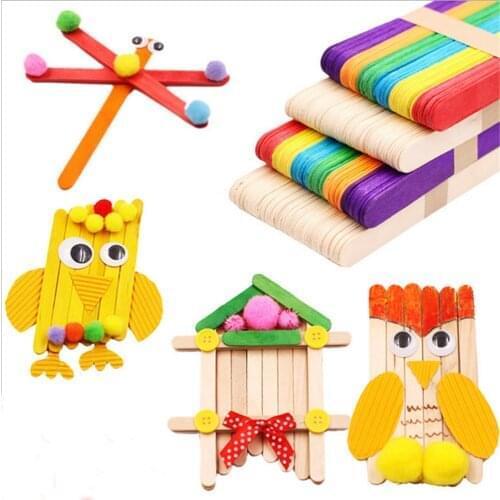 50pcs Wooden Popsicle Sticks Kids Hand Crafts Art Ice Cream Lolly Cake Sticks DIY Puzzle Making Funny Children Toy Gifts