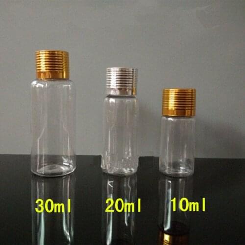 Essential Oil Bottle 10ML 20ML 30ML Empty Emulsion Vial Aluminum Cap Transparent Travel Cosmetic Liquid Refillable Bottle 50 pcs