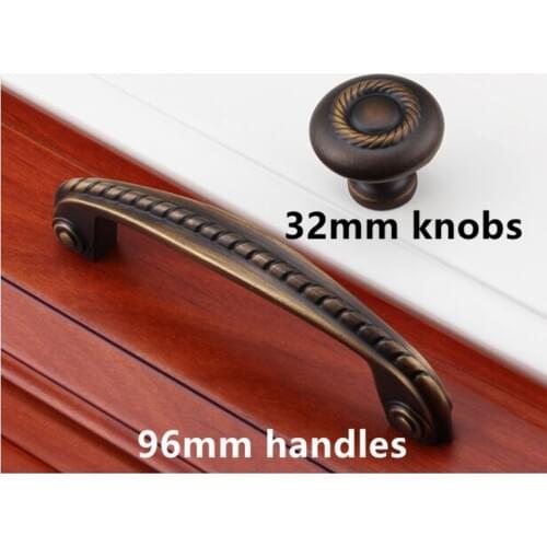96mm Bronze kitchen cabinet handles knobs brushed antique brass drawer dresser cupboard door pull Europe retro furniture handles