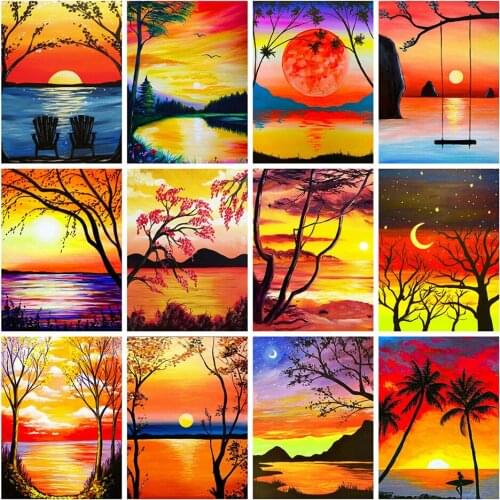 Diy 5d Full Diamond Painting Embroidery Scenery Square Round Drill Sunset Dead Tree Mosaic Furniture Decoration Hobby Gift