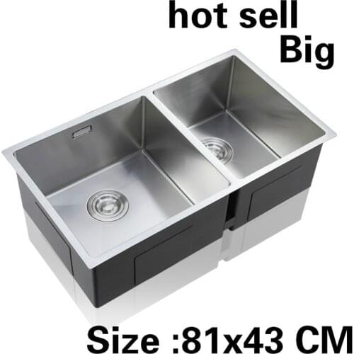 Free shipping Apartment big kitchen manual sink double groove do the dishes high quality 304 stainless steel hot sell 81x43 CM