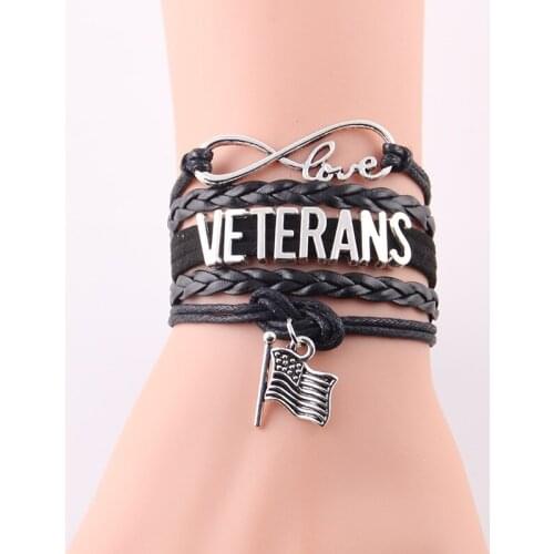 Little Minglou infinity love VETERANS Bracelet flag charm leather wrap men bracelets & bangles for women jewelry Drop Shipping