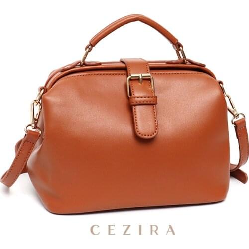 CEZIRA Luxury Vintage Vegan Leather Shoulder Bags For Women Casual Crossbody Doctor Handbags Female Small Retro PU Frame Purses