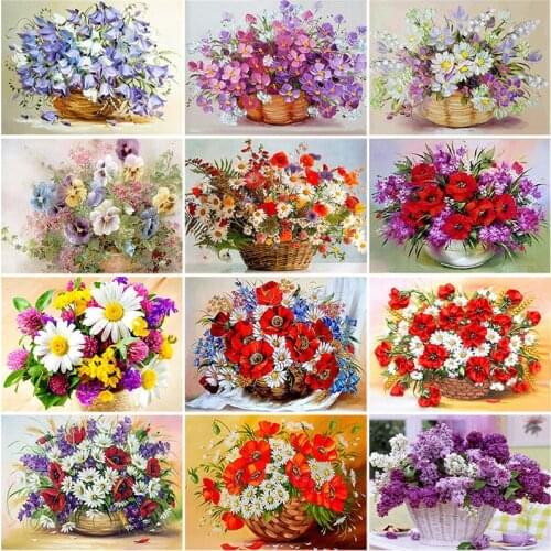 DIY 5D Diamond Painting Flower Arranging Full Round Drill Diamond Embroidery Rhinestone Cross Stitch Basket Mosaic Scenery Decor