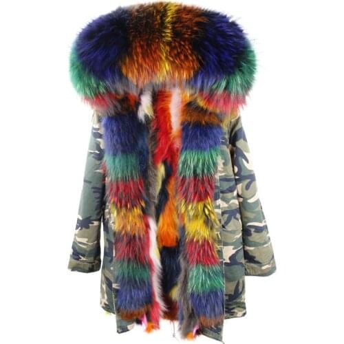 Long Real Fox Fur Coat Female Warm Fur Jackets Natural Raccoon Fur Collar Real Fur Liner Parka2021 New Winter Jacket Women