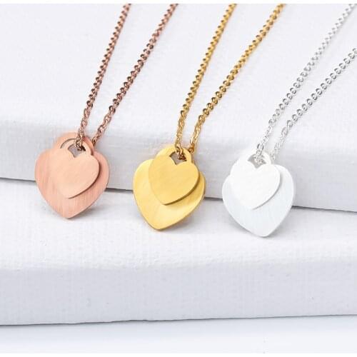 Double Heart Necklaces Pendants For Women Love Jewelry Bridesmaid Gifts Stainless Steel Gold Color Heart Choker Collier Femme