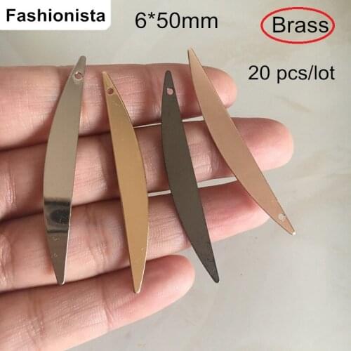 Fashionista -20 pcs Brass Charms,Simple Leaf Shape Charms For Earrings,6*50mm,Gold-color,Steel,Black,Rose Gold-color