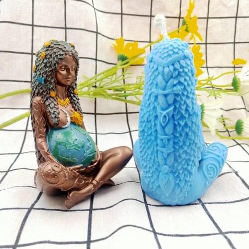 Medium Size Gaia Mother Earth Candle Mold Goddness with Long Hair Sexy Woman Lady Pregnant Female Mould