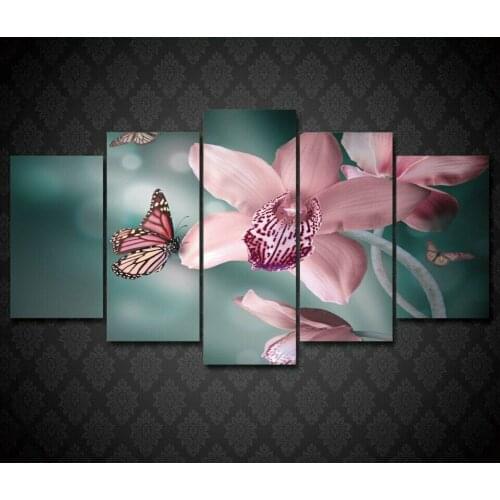 Pink Butterfly Orchid Nature 5 pcs Modern Home Wall Decor Canvas Picture Art HD Print Painting On Canvas for Living Room Unframe