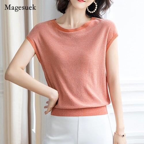 Korean Style Women Shirt 2021 Summer Silk Short Sleeve Tshirt Solid O-Neck Women Loose Tops Office Lady Femal Shirt Blusas 13779