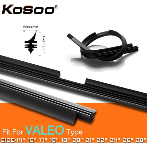 KOSOO 1PCS Car Vehicle Insert Natural Rubber For Valeo Type Beam Wiper Blade Only (Refill) 8mm 14"16"17"18"19"20"21"22"24"26"28"