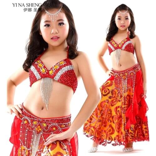 Girls Belly Dance Costume 3pcs Bra Belt Skirt Set Child Performance Costumes 8 Colors Kids Bellydance Oriental Clothing 3pcs