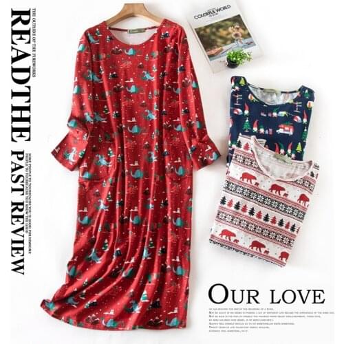 Casual sleepdress women nightwear 100% cotton long-sleeved autumn sleepwear women nightdress long nightgown plus size