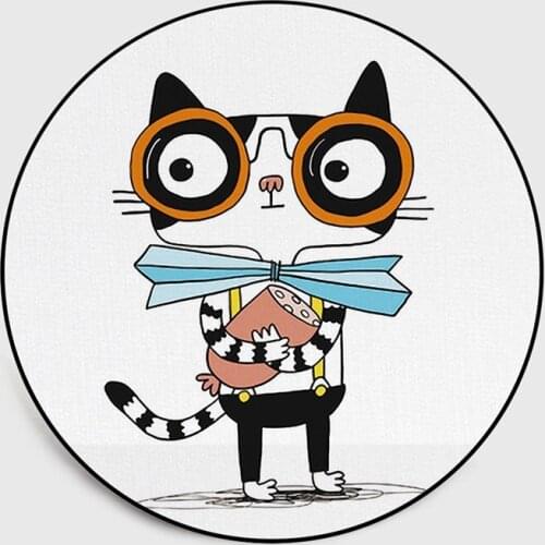 Cute kitty cartoon childrens room non-slip round carpet floor mats bedroom living room home decoration